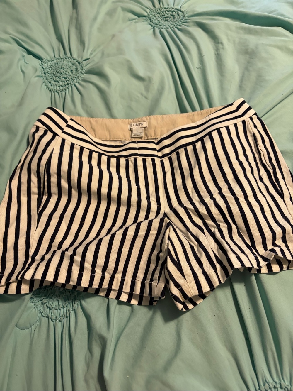 J. Crew Navy & White Vertical Striped Cotton Bermuda Shorts